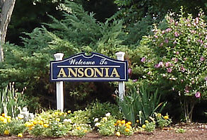 Image of Welcome to Ansonia sign in bushes