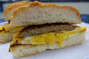 Image of sausage and egg breakfast sandwich in New London CT